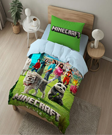 Minecraft Temalı Baskılı Yeşil Tek Kişilik Nevresim Takımı