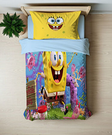 Sunger Bob Temalı Baskılı Tek Kişilik Nevresim Takımı