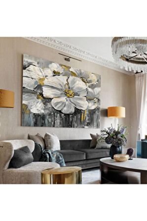 Yağlı Boya Efektli Çiçek Demeti (GRİ KOMBİN 2) Tablosu Harikabirev