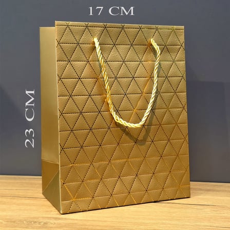 Gold Geometrik Desenli Orta Boy Karton Hediye Çantası