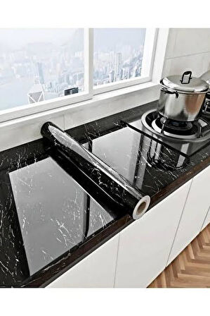 Siyah Mermer Desenli Yapışkanlı Kaplama Kağıdı 5 Metre