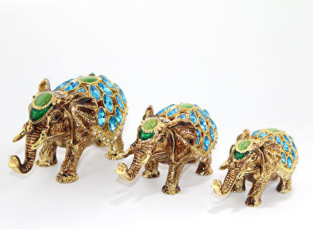 Swarovski Taşlı 3'lü Fil Figürü Model 2