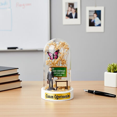 Sıralı Biblolu Ters Fanus - Öğretmenler Günü Hediyesi