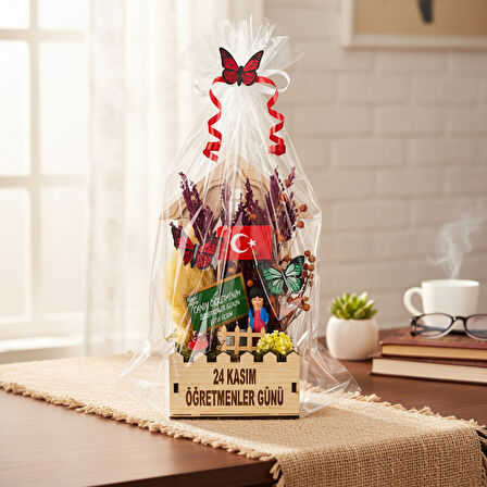 Mini Okul Saksı Hediye Sepeti - Öğretmenler Günü Hediyesi