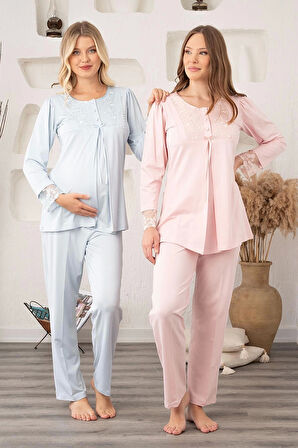 Bone 5905 Kadın Lohusa Viskon Klasik 3'lü Pijama Takımı