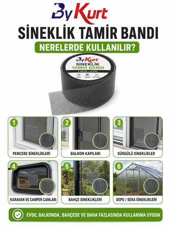 Sineklik Tamir Bandı 2 Metre x 48 mm Yapışkanlı File Onarım Bandı Pencere Balkon Kapı Sineklik Yama Bandı