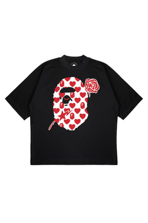 Unisex Oversize A BATHING APE HEARTS Baskılı Boxy Fit Kalın Kumaşlı (240gsm) T-shirt