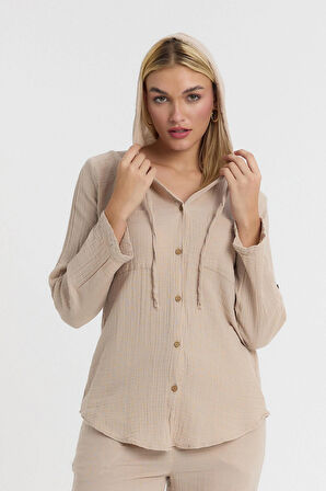 Müslin Kapüşonlu Gömlek-Kadın Kapüşonlu Gömlek-1030