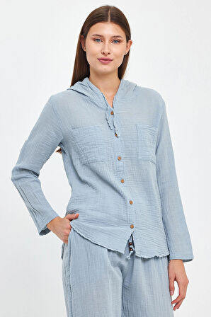 Müslin Kapüşonlu Gömlek-Kadın Kapüşonlu Gömlek-1030