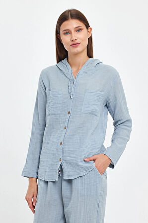 Müslin Kapüşonlu Gömlek-Kadın Kapüşonlu Gömlek-1030