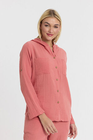 Müslin Kapüşonlu Gömlek-Kadın Kapüşonlu Gömlek-1030