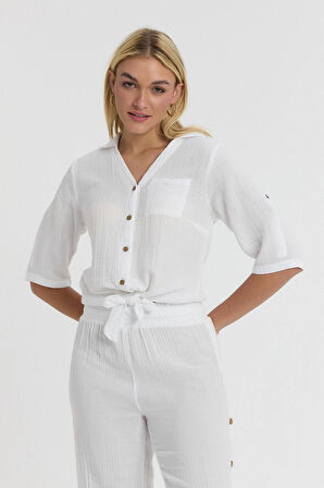 Müslin Kadın Gömlek-Önden Bağlamalı Gömlek-1020