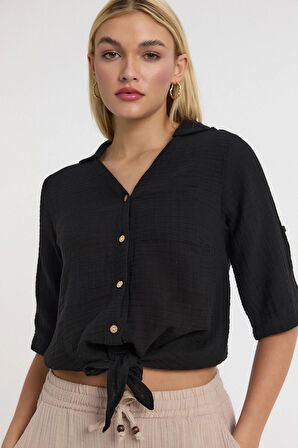 Müslin Kadın Gömlek-Önden Bağlamalı Gömlek-1020