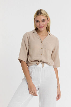 Müslin Kadın Gömlek-Önden Bağlamalı Gömlek-1020