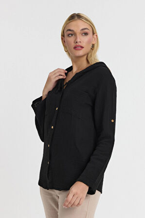 Müslin Kapüşonlu Gömlek-Kadın Kapüşonlu Gömlek-1030