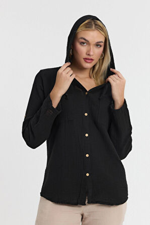 Müslin Kapüşonlu Gömlek-Kadın Kapüşonlu Gömlek-1030