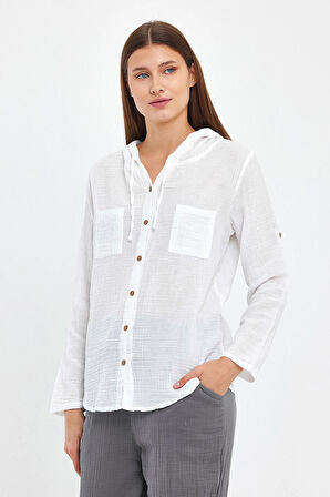 Müslin Kapüşonlu Gömlek-Kadın Kapüşonlu Gömlek-1030