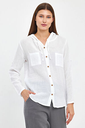 Müslin Kapüşonlu Gömlek-Kadın Kapüşonlu Gömlek-1030