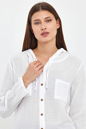 Müslin Kapüşonlu Gömlek-Kadın Kapüşonlu Gömlek-1030