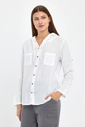 Müslin Kapüşonlu Gömlek-Kadın Kapüşonlu Gömlek-1030