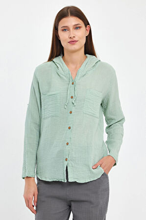 Müslin Kapüşonlu Gömlek-Kadın Kapüşonlu Gömlek-1030