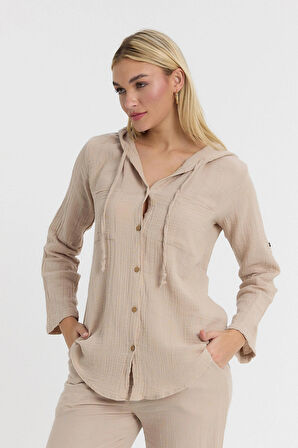 Müslin Kapüşonlu Gömlek-Kadın Kapüşonlu Gömlek-1030