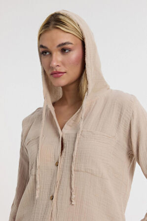 Müslin Kapüşonlu Gömlek-Kadın Kapüşonlu Gömlek-1030