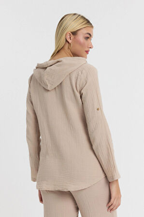 Müslin Kapüşonlu Gömlek-Kadın Kapüşonlu Gömlek-1030