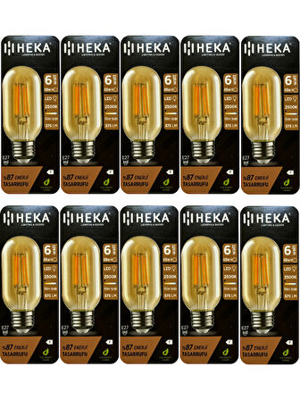 (10 Adet) Heka 6W (48W) 2500K (Günışığı) E27 Duylu (Kalın Duy) Şeffaf Led Ampul