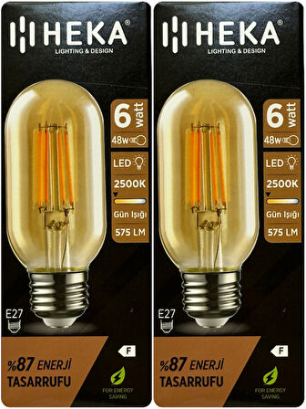 (2 Adet) Heka 6W (48W) 2500K (Günışığı) E27 Duylu (Kalın Duy) Şeffaf Led Ampul