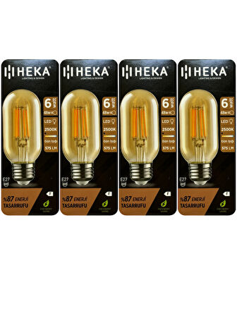 (4 Adet) Heka 6W (48W) 2500K (Günışığı) E27 Duylu (Kalın Duy) Şeffaf Led Ampul