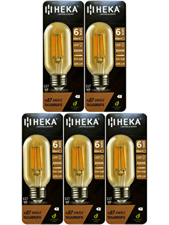 (5 Adet) Heka 6W (48W) 2500K (Günışığı) E27 Duylu (Kalın Duy) Şeffaf Led Ampul