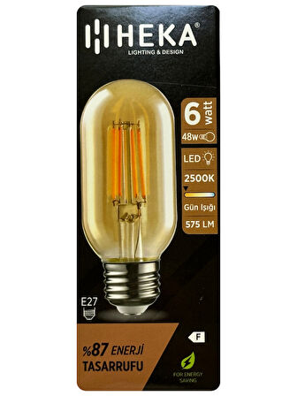 (5 Adet) Heka 6W (48W) 2500K (Günışığı) E27 Duylu (Kalın Duy) Şeffaf Led Ampul
