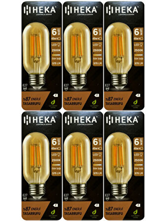 (6 Adet) Heka 6W (48W) 2500K (Günışığı) E27 Duylu (Kalın Duy) Şeffaf Led Ampul