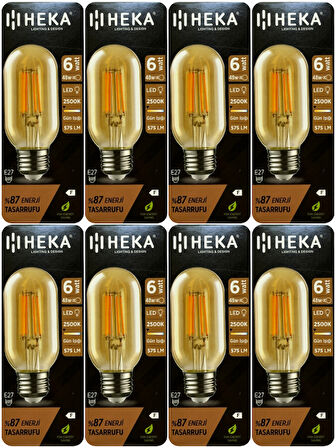 (8 Adet) Heka 6W (48W) 2500K (Günışığı) E27 Duylu (Kalın Duy) Şeffaf Led Ampul