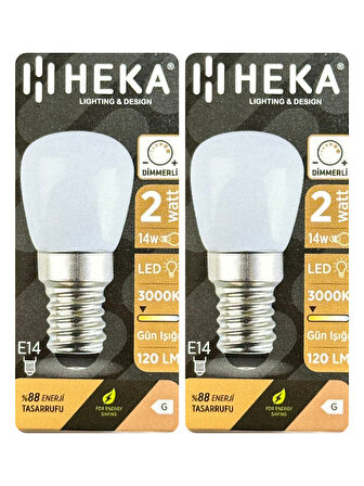 (2 Adet) Heka 2W (14W) 3000K (Sarı Işık) E14 Duylu (İnce Duy) Dim Edilebilir Soft Led Mini Ampul