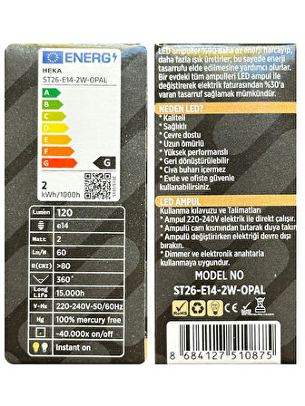 (3 Adet) Heka 2W (14W) 3000K (Sarı Işık) E14 Duylu (İnce Duy) Dim Edilebilir Soft Led Mini Ampul