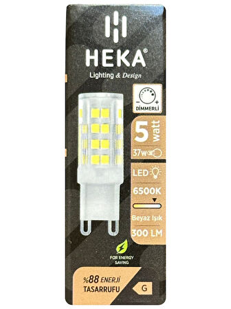 (1 Adet) Heka 5W (37W) 6500K (Beyaz Işık) G9 Duylu Dim Edilebilir Led Kapsül Ampul