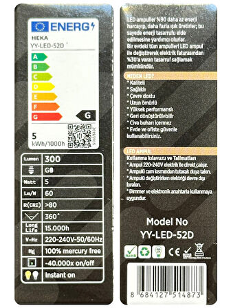(1 Adet) Heka 5W (37W) 6500K (Beyaz Işık) G9 Duylu Dim Edilebilir Led Kapsül Ampul