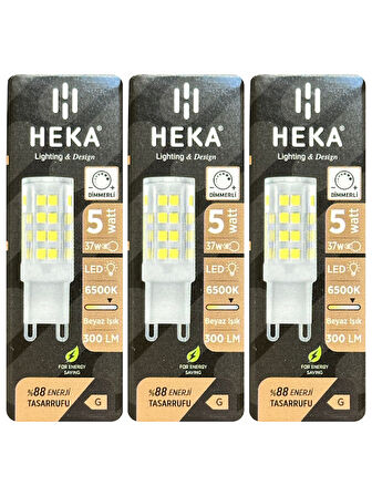 (3 Adet) Heka 5W (37W) 6500K (Beyaz Işık) G9 Duylu Dim Edilebilir Led Kapsül Ampul