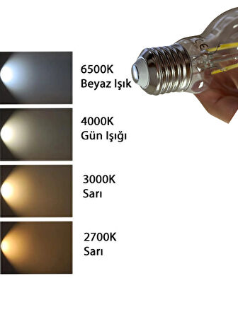(1 Adet) Heka 6W (51W) 6500K (Beyaz Işık) E27 Duylu (Kalın Duy) Led Şeffaf Ampul