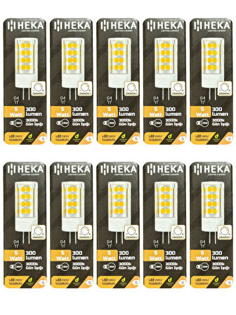(10 Adet) Heka 5W (35W) 3000K (Sarı Işık) G4 Duylu Dim Edilebilir Led Kapsül Ampul