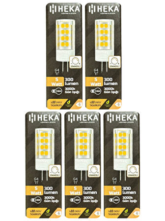 (5 Adet) Heka 5W (35W) 3000K (Sarı Işık) G4 Duylu Dim Edilebilir Led Kapsül Ampul