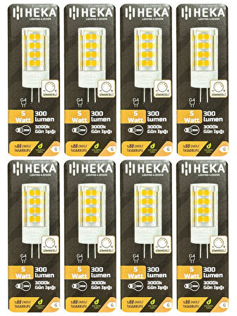 (8 Adet) Heka 5W (35W) 3000K (Sarı Işık) G4 Duylu Dim Edilebilir Led Kapsül Ampul