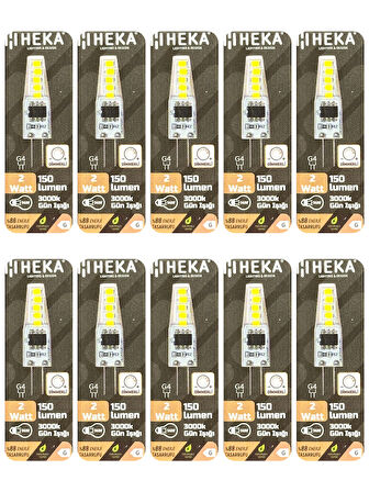 (10 Adet) Heka 2W (14W) 3000K (Sarı Işık) G4 Duylu Dim Edilebilir Led Kapsül Ampul