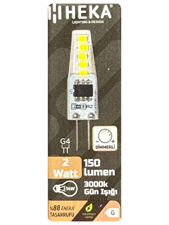 (2 Adet) Heka 2W (14W) 3000K (Sarı Işık) G4 Duylu Dim Edilebilir Led Kapsül Ampul