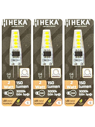 (3 Adet) Heka 2W (14W) 3000K (Sarı Işık) G4 Duylu Dim Edilebilir Led Kapsül Ampul