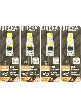 (4 Adet) Heka 2W (14W) 3000K (Sarı Işık) G4 Duylu Dim Edilebilir Led Kapsül Ampul