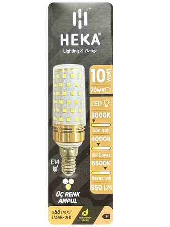 (3 Adet) Heka 10W (70W) Sarı-Günışığı-Beyaz E14 Duylu Üç Renkli Led Mısır Ampul