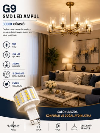 (5 Adet) 9W 750 LM 3000K Günışığı G9 SMD LED Ampul